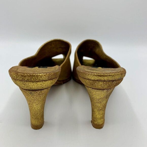 Donna Karan DKNY Gold Leather Peep Toe Slide Mule Pumps Heels Size 5.5 Pre-owned - Picture 7 of 11